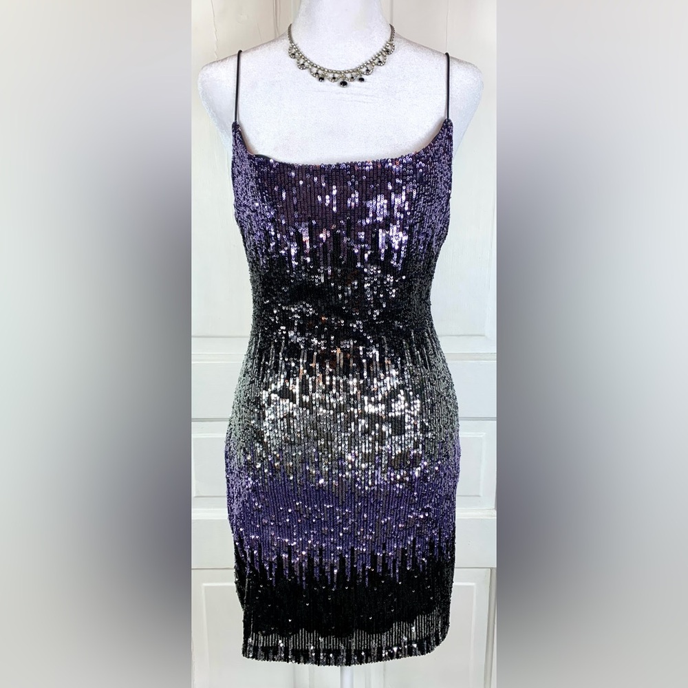 B Darlin Sequin Ombré Mini Dress - Spaghetti Strap - Size L - Juniors - Bodycon